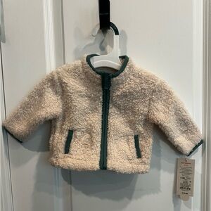 Cat & Jack Cream Sherpa Jacket with Green Trim